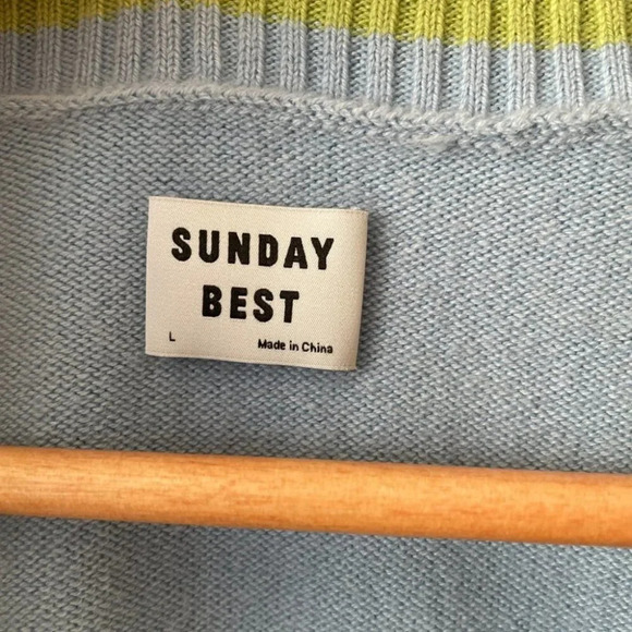 Aritzia Sunday Best Quinn Wool Blend Knit Sweater  Vest Light Blue Green Large - Picture 6 of 8